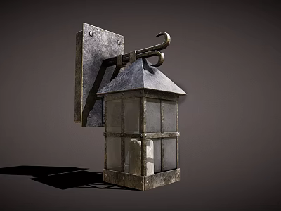 Vintage Industrial Metal Wall Lamp With Square Glass Lampshade And Pointed Top Design 3d model