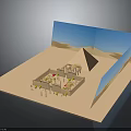 Detailed Desert Architectural Model With Courtyard Plants Sandy Terrain And Pyramids