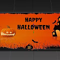 Halloween Themed Square Rug with Happy Halloween Text Pumpkin Bat and House Decorations