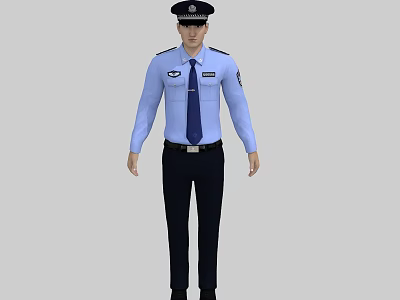 Man In Blue Police Uniform With Cap Standing Against Gray Background 3d model Man In Blue Police Uniform With Cap Standing Against Gray Background 3d model
