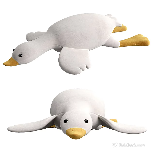 Cute Soft White Plush Duck Stuffed Toy With Yellow Beak And Feet 3d model 