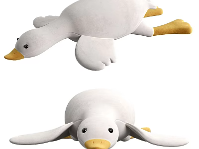 Cute Soft White Plush Duck Stuffed Toy With Yellow Beak And Feet 3d model