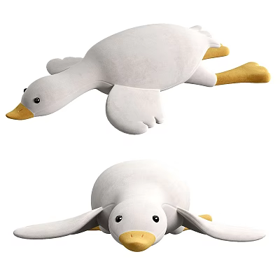 Cute Soft White Plush Duck Stuffed Toy With Yellow Beak And Feet 3d model