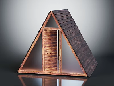 Modern Triangular Building With Wooden Door Glass Walls And Shingle Roof Design 3d model