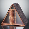 Modern Triangular Building With Wooden Door Glass Walls And Shingle Roof Design