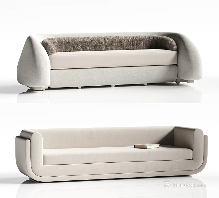 Modern Comfortable Light Colored Sectional Sofa With Dark Cushions And Sleek Lines 3d model