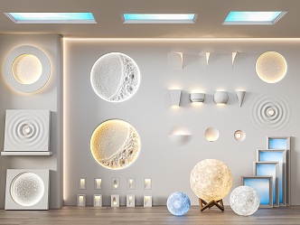 Modern lighting combination decorative gypsum lamp moon lamp 3d model