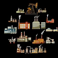 Modern 2D Flat Factory Warehouse Processing Workshop Exhaust Emission Silhouette 3d model