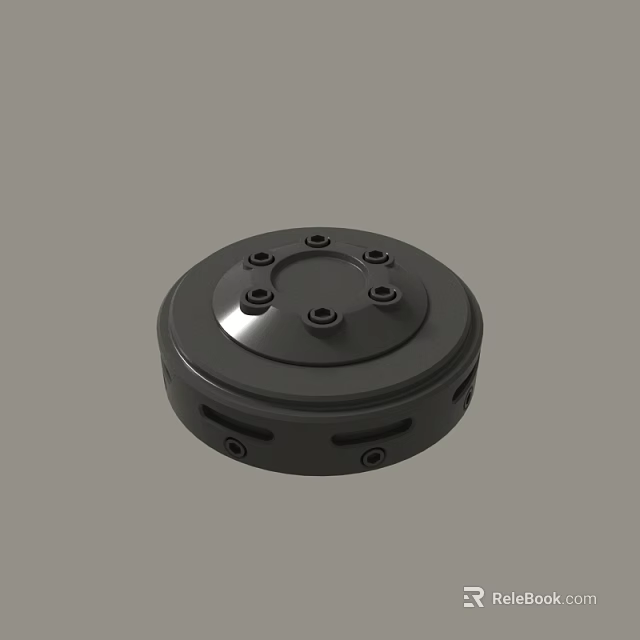 Detailed Black Circular Metal Mechanical Part With Holes And Screws 3d model 
