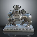 Traditional Bronze Sculpture Featuring Lion And Human Figures On Ornate Decorative Base