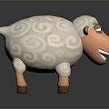 Cute Cartoon Sheep 3D Model With White Curly Wool Pink Nose Smiling Expression Brown Legs