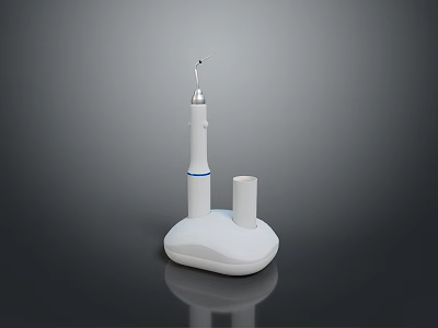 White Electric Toothbrush With Blue Ring And Silver Brush Head On Modern Base 3d model