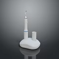 White Electric Toothbrush With Blue Ring And Silver Brush Head On Modern Base