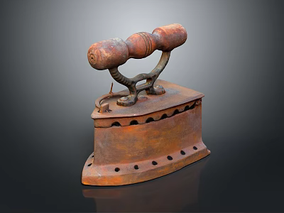 Rusted Vintage Electric Iron With Classic Design And Decorative Handle 3d model