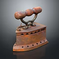 Rusted Vintage Electric Iron With Classic Design And Decorative Handle