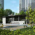 Garden Landscape Design With Green Plants Pavilion Water Feature And Deer Sculptures