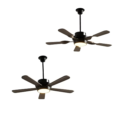 Two Black Ceiling Fan Lights With Multiple Blades For Home Interior 3d model
