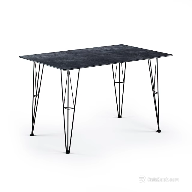 Modern Rectangular Dining Table With Black Surface And Geometric Metal Legs Design 3d model 