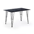 Modern Rectangular Dining Table With Black Surface And Geometric Metal Legs Design
