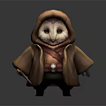 Owl Like Fictional Character In Brown Hooded Cloak Holding Knife With Red Belt