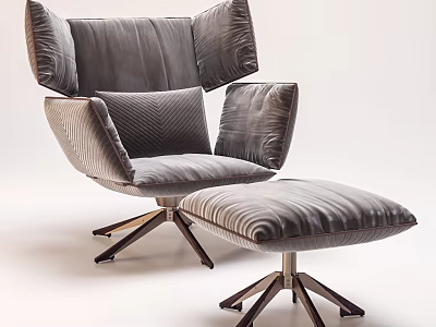 Gray Velvet Wingback Accent Chair with Matching Ottoman Metal Swivel Base for Modern Living Space 3d model