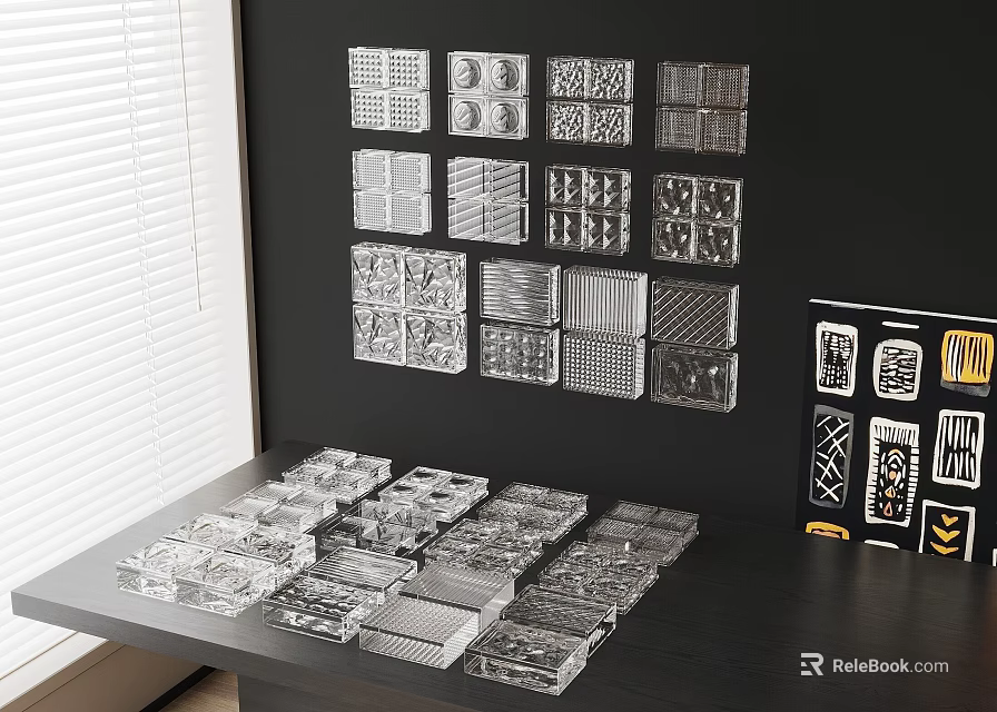 Transparent Partition Samples With Various Geometric Patterns On Wall And Table 3d model 