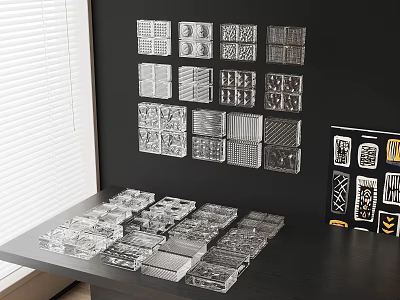Transparent Partition Samples With Various Geometric Patterns On Wall And Table 3d model