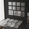 Transparent Partition Samples With Various Geometric Patterns On Wall And Table