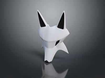 White Fox Head With Black Ears In Geometric Minimalist Design Style 3d model