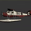 Red And White Biplane Seaplane Model With Floats And Detailed Design