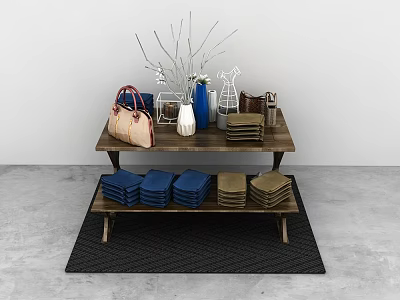 Wooden Wardrobe With Shelves Holding Bags Vase Decorations And Folded Clothes 3d model