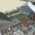Commercial Street With Modern Architecture Glass Windows Shops Trees And Pedestrians