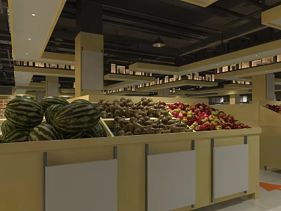 Supermarket Fresh Produce Section With Watermelons Potatoes And Mixed Fruits 3d model