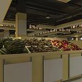 Supermarket Fresh Produce Section With Watermelons Potatoes And Mixed Fruits