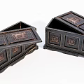 Vintage Wooden Decorative Boxes With Carved Patterns And Open Lids 3d model