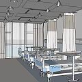 School Infirmary Interior With Blue White Walls Beds Windows And Curtains
