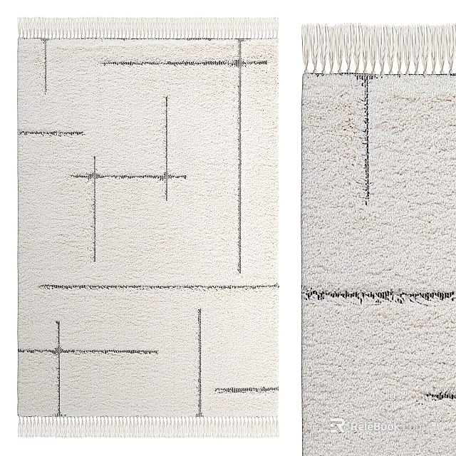 Modern Minimalist Square Rug With Geometric Black Lines On White Background And Fringe Edges 3d model 