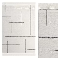 Modern Minimalist Square Rug With Geometric Black Lines On White Background And Fringe Edges