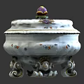 Porcelain Tableware Set With Lidded Container Decorative Lid Floral Patterns And Ornate Feet Base 3d model
