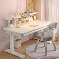 Modern White Desk and Gray Chair Set with Yellow Lamp Books for Kids Study Room