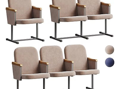 Soft Beige Fabric Public Auditorium Chairs With Sturdy Metal Frame And Premium Wooden Armrests 3d model