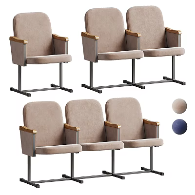 Soft Beige Fabric Public Auditorium Chairs With Sturdy Metal Frame And Premium Wooden Armrests 3d model