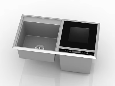 Stainless Steel Double Basin Sink With Modern Smart Control Panel Design 3d model