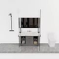 Modern Bathroom Set With Vanity Mirror Marble Countertop Storage Shelves And Toilet
