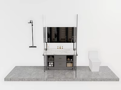 Modern Bathroom Set With Vanity Mirror Marble Countertop Storage Shelves And Toilet 3d model