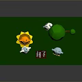 Cute Game Cartoon Animal Characters with Low Poly Tree Green Grass and Red Box