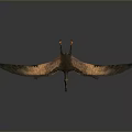 Ancient Pterosaur Flying With Expanded Wings And Orange Beak In Gray Sky