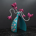 Blue Decorative Photo Spot With Pink Petal Like White Curved Lines And Small Floral Patterns