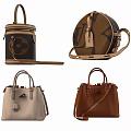 Fashionable Leather Bags with Round Square Shapes Brown Beige Black Colors and Shoulder Straps Design