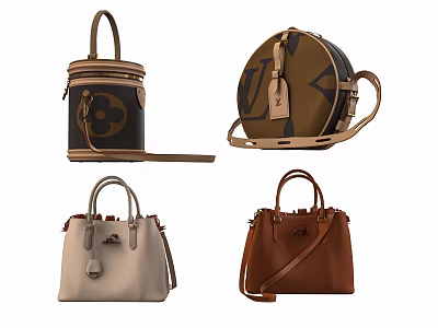 Fashionable Leather Bags with Round Square Shapes Brown Beige Black Colors and Shoulder Straps Design 3d model